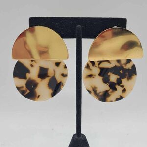 J Crew Brass and Tortoise Resin Large Disc Earrings